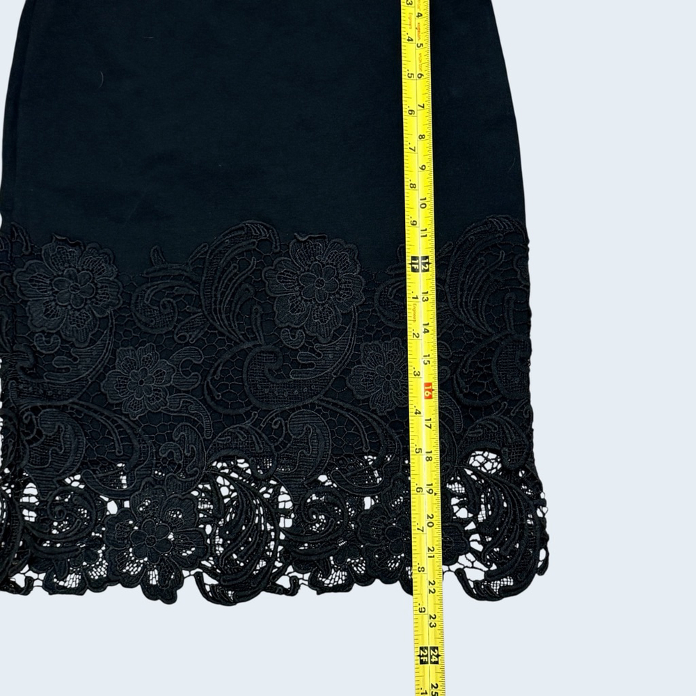 Haute Monde Black Lace Hem Pencil Skirt Size M Floral Scallop - Picture 5 of 10